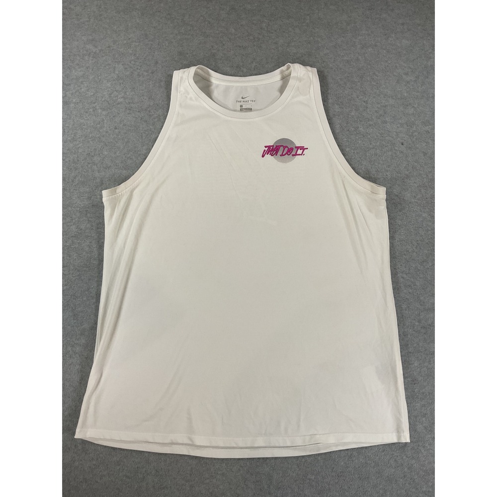 Nike Dri-FIT Just Do It Graphic Tank Top White Pink Large 472969-615506 2556